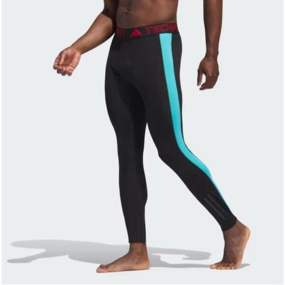 Adidas Men's Black and Cyan Compression Tights Techfit Evolved Long Base New Xs